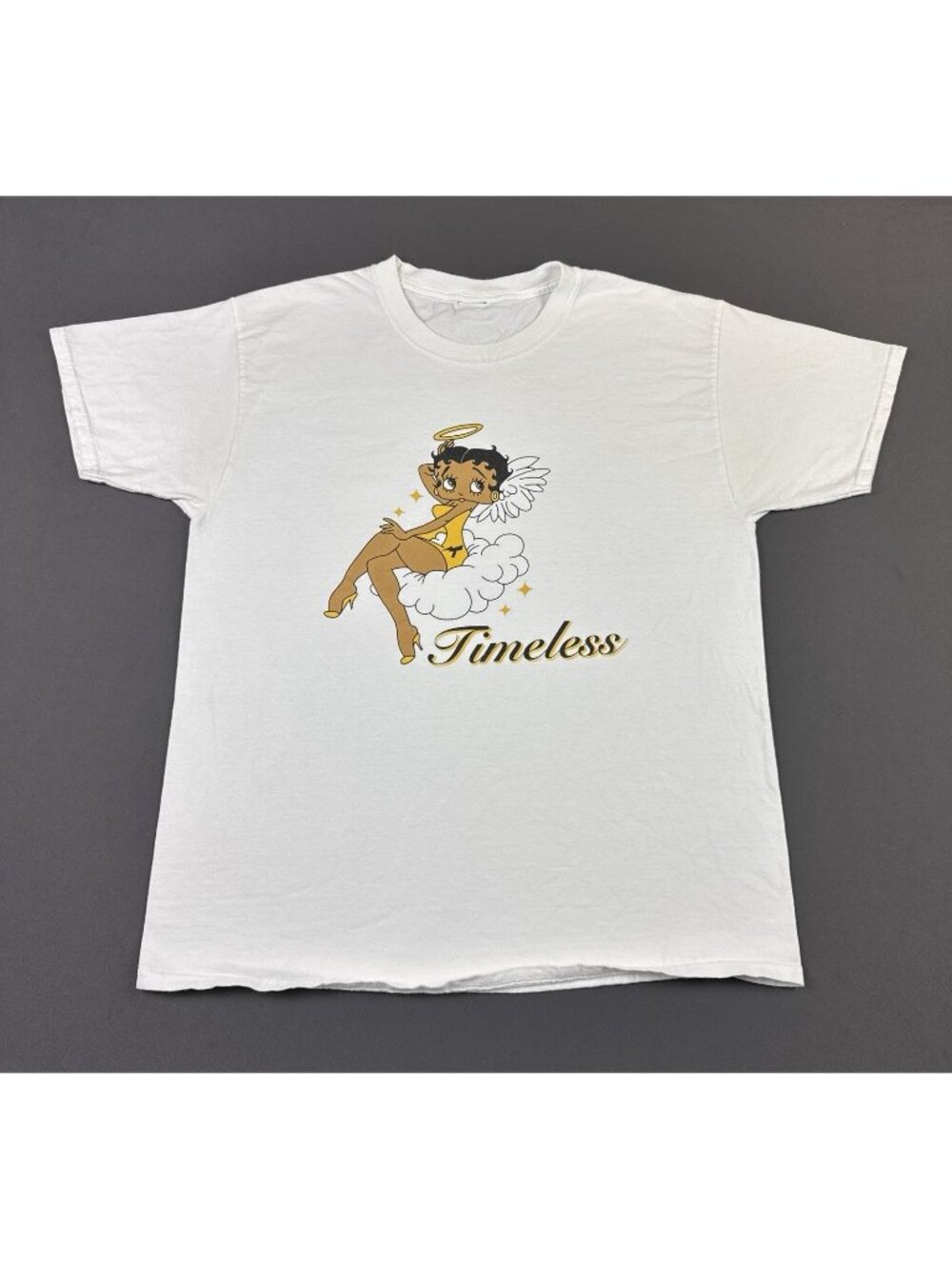 Vintage Y2K Betty Boop Timeless Sexy Angel Art Cartoon White Promo Shirt Rare